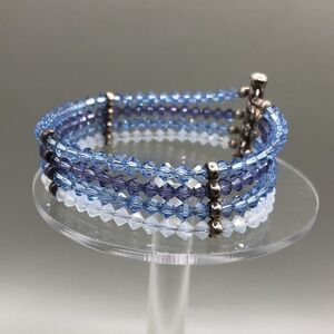 Dazzling shades of blue crystals 4 row bracelet sterling silver 925 dressy
